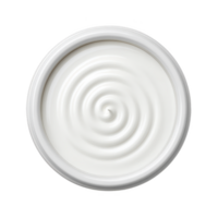 Top view of white, creamy substance in circular container, showcasing smooth, swirled texture. image highlights simplicity and purity of product png