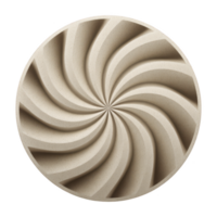 Circular, beige, spiral pattern creates mesmerizing, textured design with sense of depth and movement. symmetrical, swirling grooves add dynamic, artistic touch png