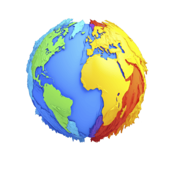 colorato, astratto rappresentazione di terra vetrine continenti vivace sfumature, simboleggiante diversità e unità. globo è diviso in sezioni con distinto colori, la creazione di dinamico visivo effetto png