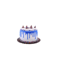 Vibrant cake with blue icing drips and colorful sprinkles creates festive and joyful appearance. cake is topped with whipped cream swirls and additional sprinkles, perfect for celebrations png