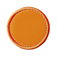 Orange circular fabric patch with textured surface and stitched border, ideal for clothing or accessories. vibrant color and detailed stitching add stylish touch png