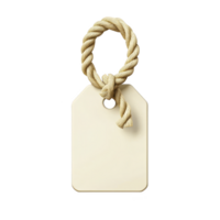 Blank beige tag with knotted rope loop is isolated on transparency background, perfect for labeling or gift wrapping. simple design offers rustic and versatile look png