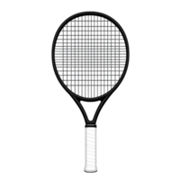 Black tennis racket with white grip is displayed against plain background, showcasing its sleek design and modern style. strings are tightly woven, ideal for precision and control png