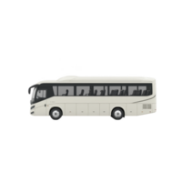 Modern white coach bus with tinted windows and multiple seats, designed for comfortable long distance travel. sleek design and spacious interior make it ideal for group transportation png