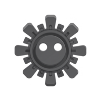 Black gear with smiling face design, featuring two circular eyes and curved mouth, combines industrial and playful elements. gear teeth are evenly spaced, adding mechanical aesthetic png