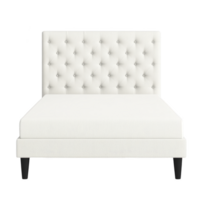 White upholstered bed with tufted headboard and wooden legs, offering modern and elegant design for bedroom setting. clean lines and neutral color create calming atmosphere png
