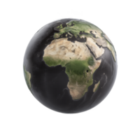 Realistic 3D rendering of Earth showcasing Africa, Europe, and parts of Asia, highlighting geographical features and terrain. globe is set against plain background, emphasizing its details png