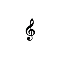 Black treble clef symbol is centered on transparency background, representing music and melody. simple design is often used in musical notation and education png