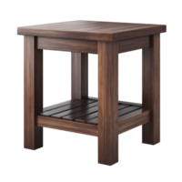 Wooden side table with square top and lower shelf, featuring rich brown finish and sturdy legs, perfect for living room or bedroom decor png