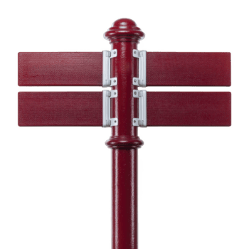 rosso cartello stradale con quattro vuoto rettangolare segni è montato su palo, pronto per personalizzazione. segni siamo allineato nel Due righe, offerta ampio spazio per direzionale informazione png