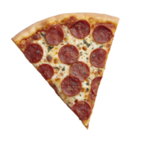 Slice of pepperoni pizza with melted cheese and crispy crust, showcasing classic and delicious fast food option png