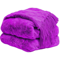 Vibrant purple faux fur blanket is neatly folded, showcasing its soft texture and fringed edges, perfect for adding pop of color and warmth to any room png