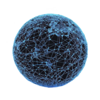 Digital globe made of interconnected blue lines represents global connectivity and technology. network of lines forms spherical shape, symbolizing communication and data exchange worldwide png