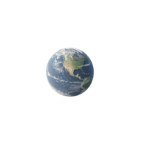 Realistic depiction of Earth floating space, showcasing North and South America with visible cloud formations and oceanic details. planet is set against transparency background, emphasizing its png