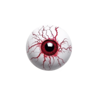 Realistic illustration of bloodshot eyeball with red veins and dark pupil, set against transparency background, creating striking and eerie effect png