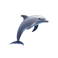 Playful dolphin illustration showcases sleek, streamlined body of marine mammal, highlighting its smooth, gray skin and curved dorsal fin, set against transparent background png