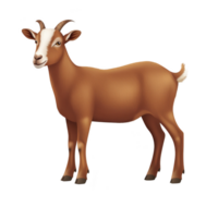 Brown goat with white markings stands on transparent background, showcasing its horns and short tail. goat realistic texture and calm expression make it appear lifelike png