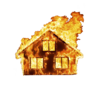 House engulfed in intense flames, illustrating dramatic fire scene with bright orange and yellow hues. image captures destructive power of fire, emphasizing urgency and danger png