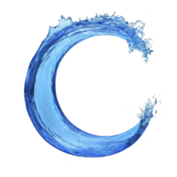 Dynamic splash of water forms crescent shape, creating sense of movement and fluidity. vibrant blue color and transparent texture highlight natural beauty of water png