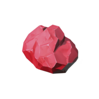 Shiny, faceted red gemstone with geometric design, resembling ruby, isolated on transparency background. gem angular surfaces reflect light, creating sparkling effect png