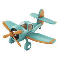 3D illustration of vintage style toy airplane with cheerful design, featuring blue body and orange accents, including propeller and wing tips. playful look evokes sense of nostalgia png
