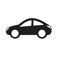 Simple black silhouette of car is depicted, showcasing side view with sleek, modern design. image highlights car aerodynamic shape and minimalistic style png