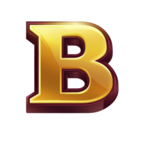 Bold, shiny golden letter B with maroon outline stands out against transparent background, creating striking and elegant design png