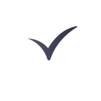 Black check mark symbol on transparent background, representing approval or completion. check mark is slightly tilted, giving it dynamic appearance png