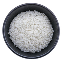 Bowl filled with uncooked white rice, showcasing its texture and grain size. rice is neatly arranged, highlighting its purity and simplicity png