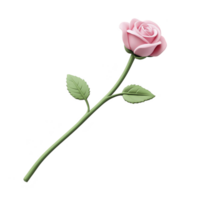 Single pink rose with long green stem and two leaves, symbolizing love and elegance, is depicted against plain background. delicate petals and vibrant colors create romantic and serene atmosphere png