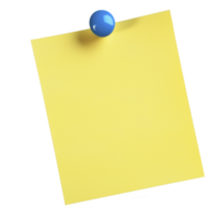 Yellow sticky note is pinned with blue pushpin, casting shadow on transparency background. note is blank, offering space for reminders or messages png
