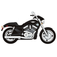 Sleek black motorcycle with chrome details and powerful engine, designed for speed and style. bike features modern frame, large wheels, and comfortable seat, perfect for long rides png