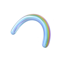 Colorful, shiny, and transparent rainbow arc with glossy finish, resembling balloon or inflatable object, set against plain background. vibrant colors create cheerful and whimsical effect png