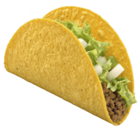 Crunchy taco shell filled with seasoned ground beef, fresh lettuce, and chopped onions, creating delicious and satisfying meal png