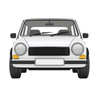 Classic white car is shown from front view, featuring round headlights and simple grille design. vintage style evokes nostalgia and charm png