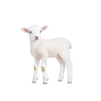 Cute, fluffy white lamb stands on plain background, showcasing its soft wool and innocent expression. lamb ears are perked up, adding to its adorable appearance png