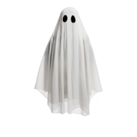 Person dressed as ghost with white sheet and black eye holes stands against plain background, creating classic and playful Halloween costume png