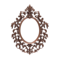 Ornate, vintage style oval frame with intricate floral and leaf patterns, featuring bronze finish. elegant design evokes sense of classic sophistication and timeless beauty png