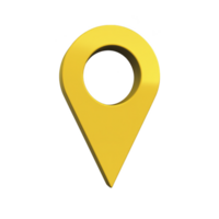 Yellow 3D map pin icon with circular hole in center, symbolizing location or navigation, isolated on transparency background png