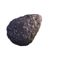 Textured, irregularly shaped asteroid with rocky surface and speckled with bright, star like spots, floating in space. celestial body appears to be illuminated, showcasing its rugged terrain png