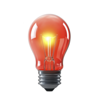 Glowing red light bulb with metallic base, symbolizing creativity and innovation. bulb is isolated on transparency background, highlighting its vibrant color and design png