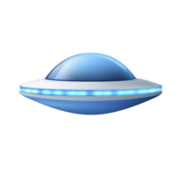 Shiny blue and white UFO with glowing lights hovers against transparent background, evoking sense of mystery and futuristic technology png