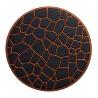 Round, textured object with cracked pattern resembling dry earth, featuring dark and orange tones, creating striking visual contrast png