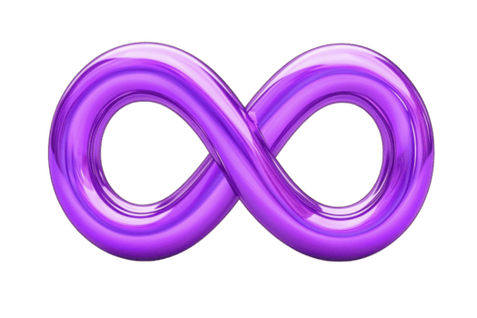 skinande lila oändlighet symbol med slät, reflekterande yta, representerar ändlös möjligheterna och kontinuitet. vibrerande Färg lägger till modern och dynamisk känna till design png