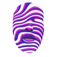 3D abstract face with vibrant purple and white stripes creates mesmerizing optical illusion. design is both futuristic and artistic, capturing attention with its bold colors and unique pattern png