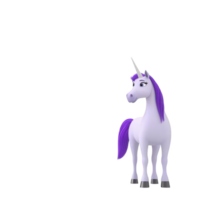 Cute, purple maned unicorn stands gracefully against transparency background, exuding sense of magic and wonder. Its horn glistens, adding to mythical charm png