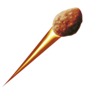Fiery meteor streaks through dark sky, leaving bright trail of light and heat as it descends rapidly. rocky surface of meteor is illuminated by intense glow png