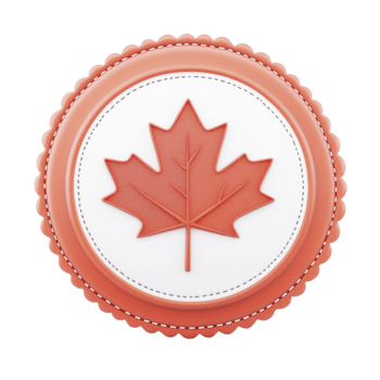 Round cake with red maple leaf design on transparency background, symbolizing Canada. cake has scalloped edge and textured appearance, creating festive and patriotic feel png