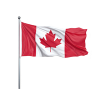 Image shows Canadian flag waving on flagpole, featuring red maple leaf centered on white square with red borders on each side png