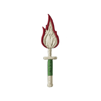 antorcha con rojo y blanco fuego y verde encargarse de es representado en bordado estilo, simbolizando iluminación y guía. diseño es sencillo aún sorprendentes en contra transparencia antecedentes png